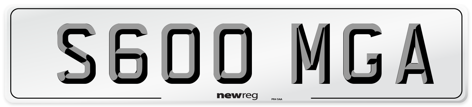 S600 MGA Number Plate from New Reg